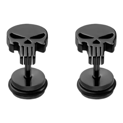 Gothic Skull Hollowing Punk Ear Black Stud Earrings Stainless Steel Screw Earring Men Women