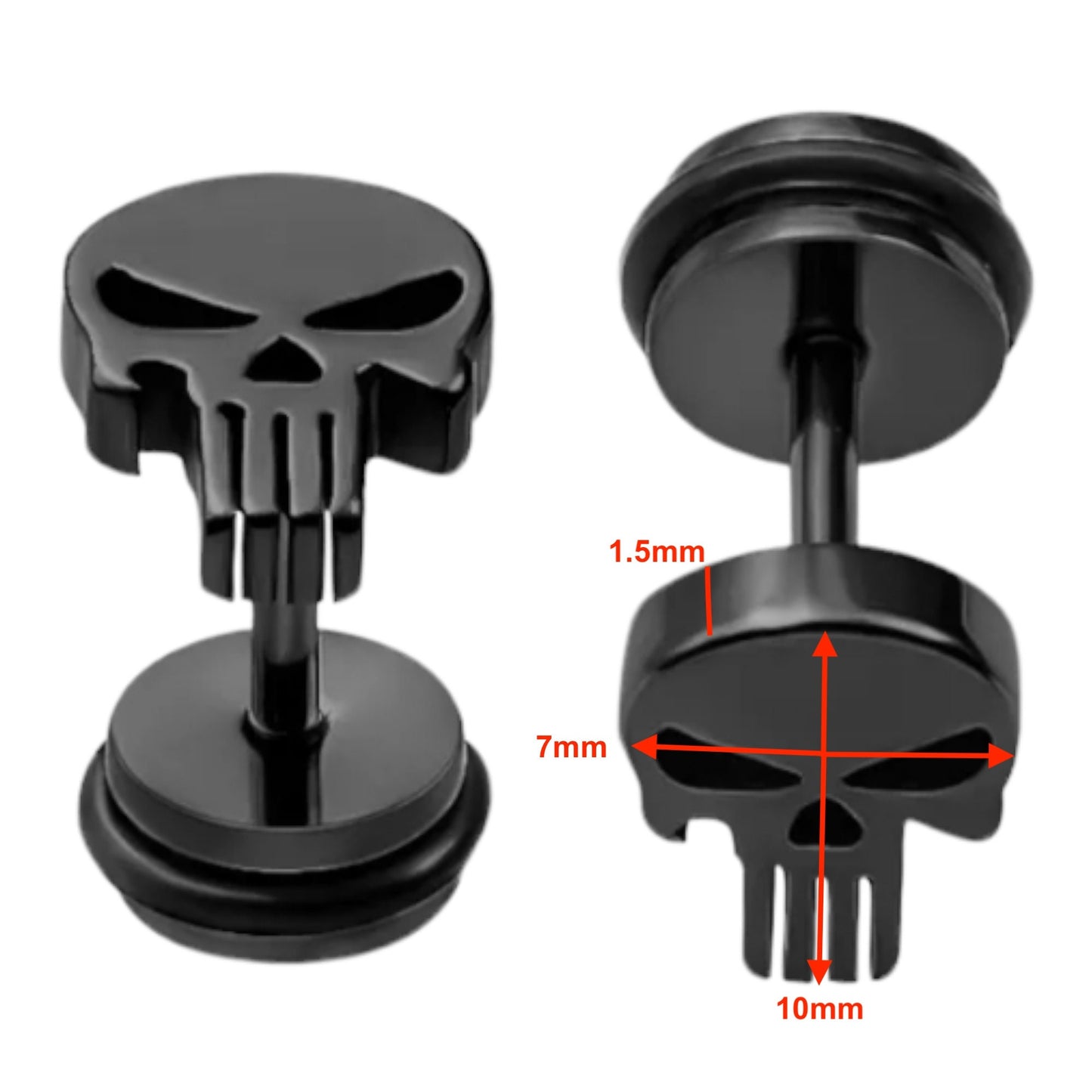 Gothic Skull Hollowing Punk Ear Black Stud Earrings Stainless Steel Screw Earring Men Women