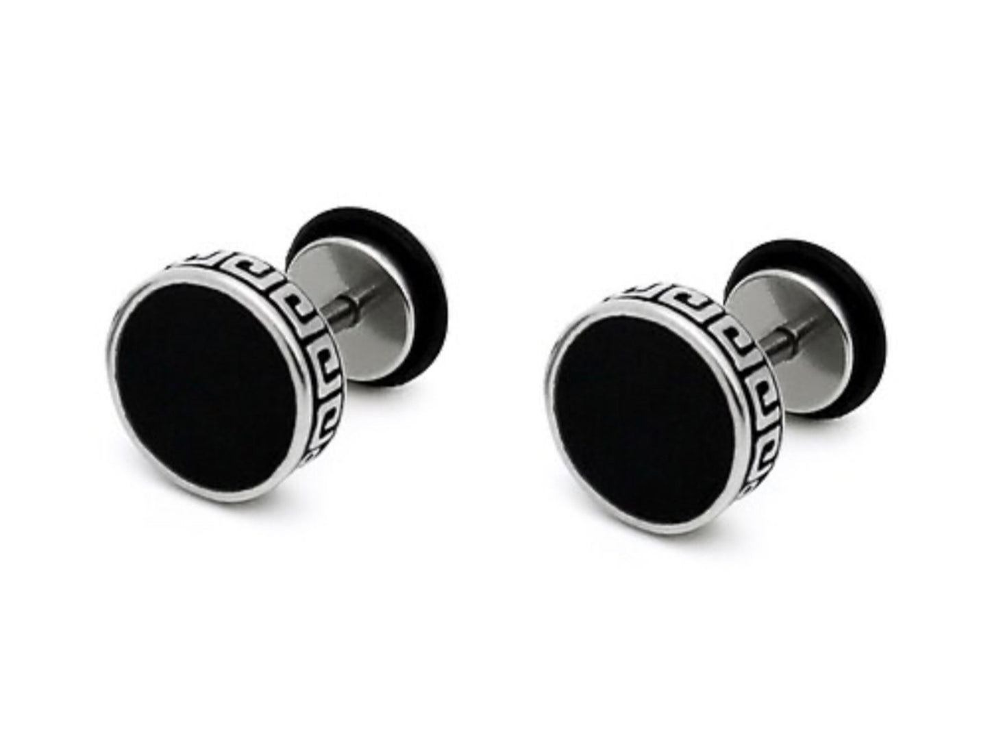 Black Silver stud earring with Greece key design stud earring in stainless steel