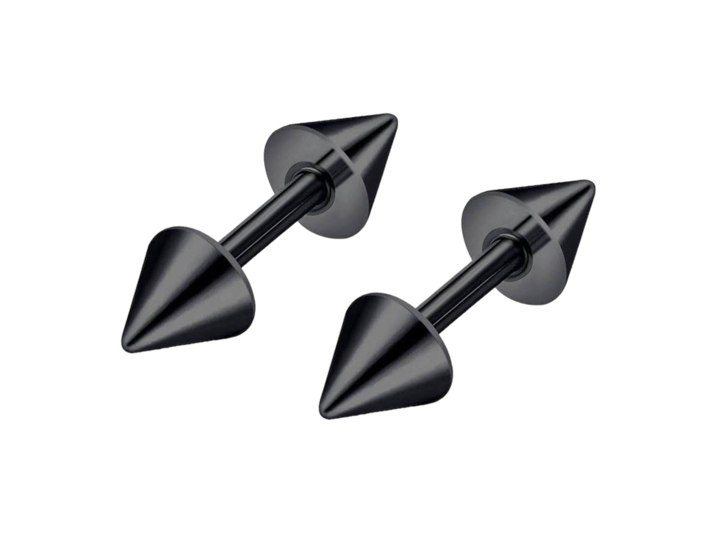 Spike Stud Cone Earrings in Stainless Steel 16g Double Spike