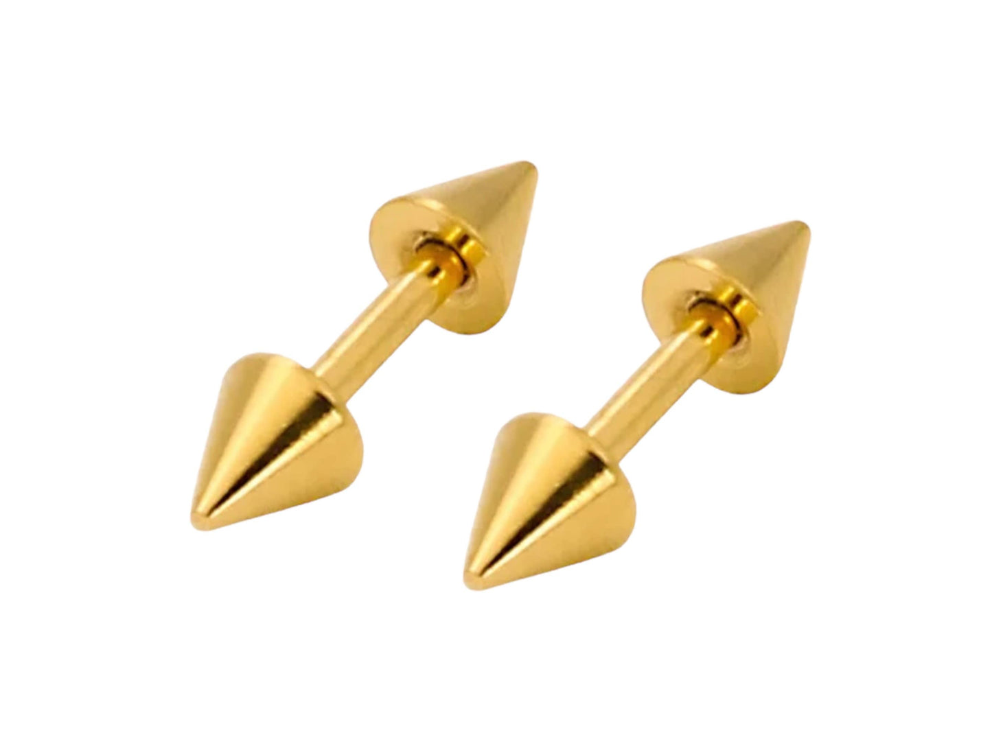 Spike Stud Cone Earrings in Stainless Steel 16g Double Spike