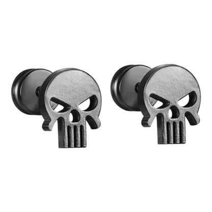 Gothic Skull Hollowing Punk Ear Black Stud Earrings Stainless Steel Screw Earring Men Women