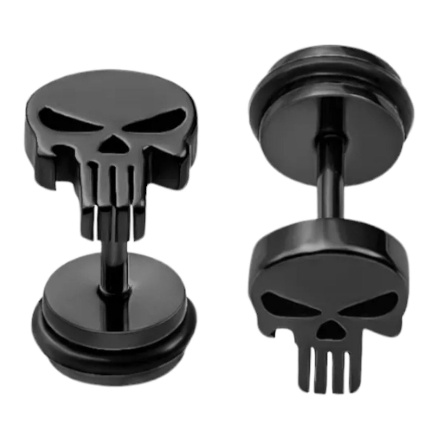 Gothic Skull Hollowing Punk Ear Black Stud Earrings Stainless Steel Screw Earring Men Women