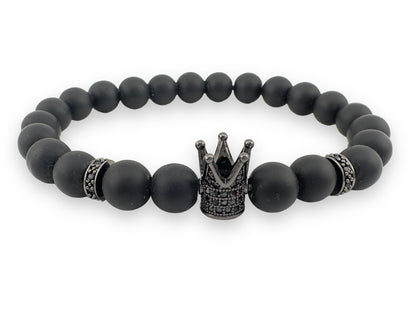 2pcs set Natural Onyx Beaded with Crown stainless steel bracelet Men Women