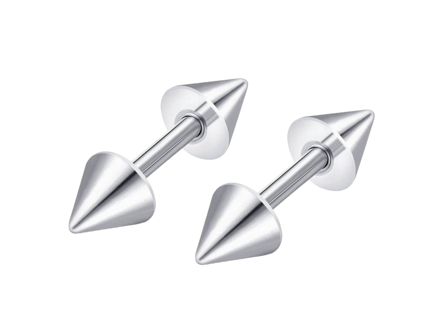 Spike Stud Cone Earrings in Stainless Steel 16g Double Spike