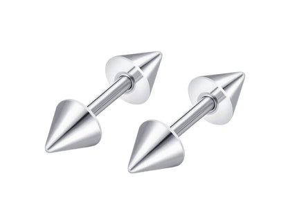 Spike Stud Cone Earrings in Stainless Steel 16g Double Spike