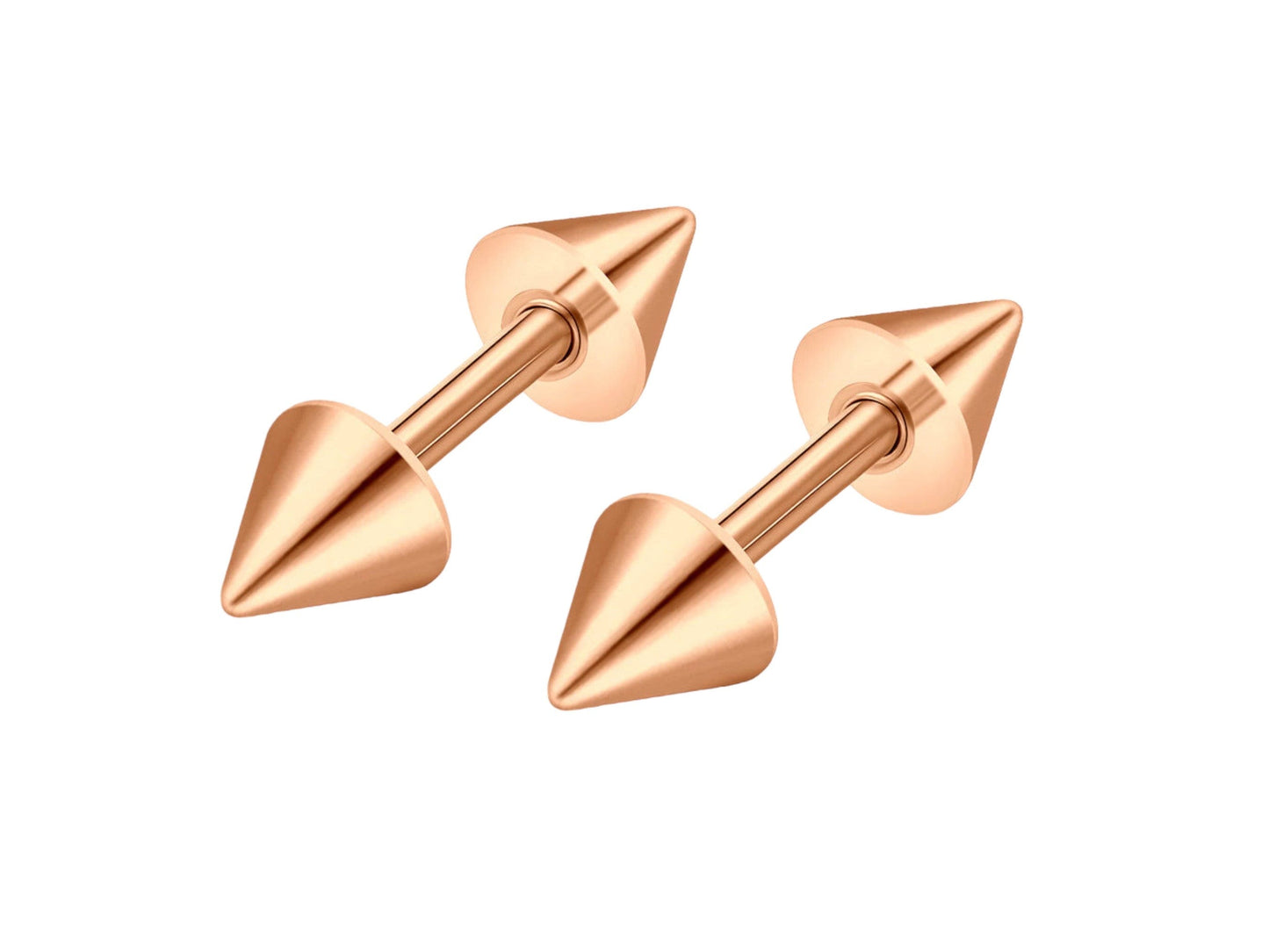 Spike Stud Cone Earrings in Stainless Steel 16g Double Spike