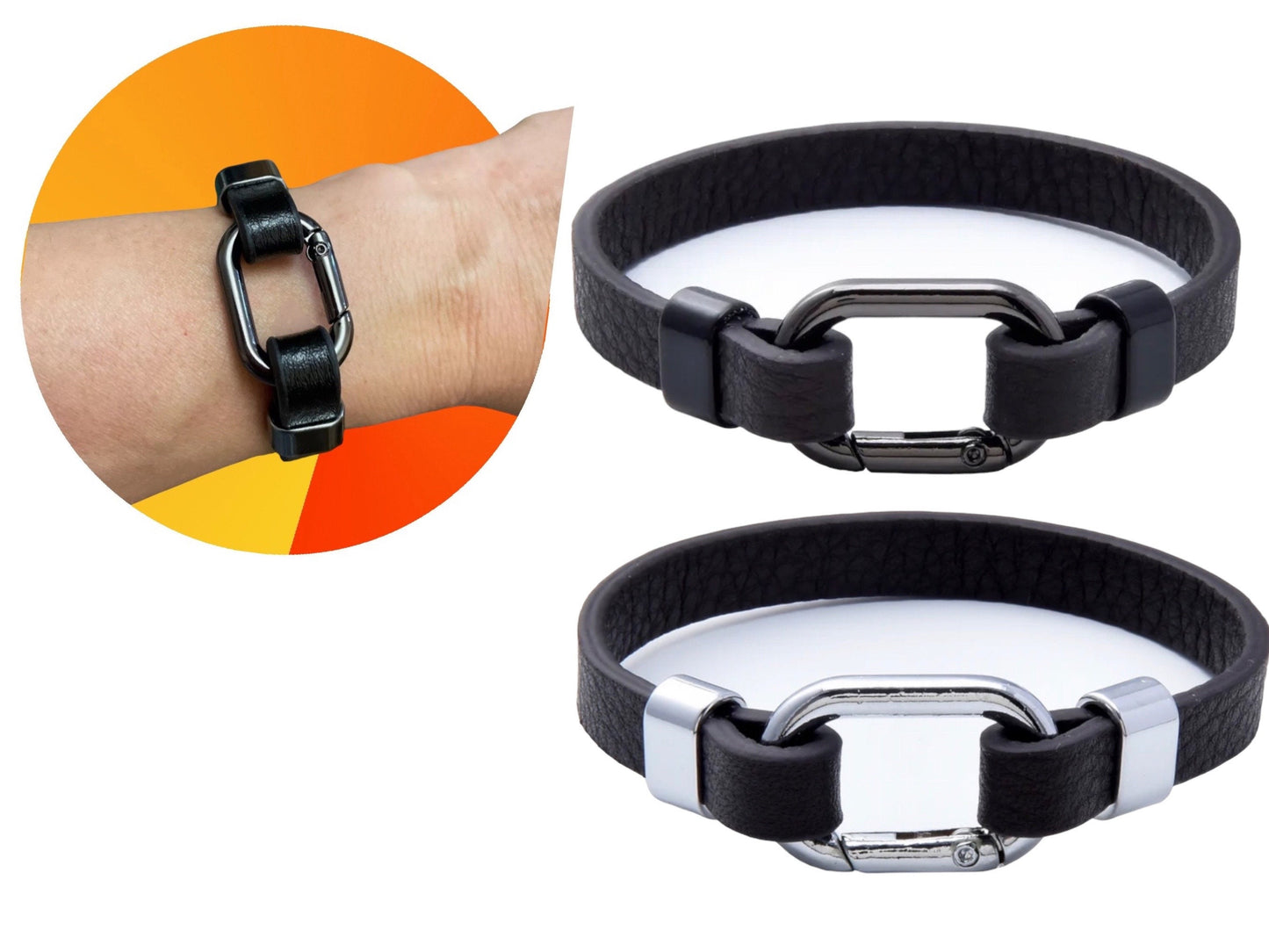 Black genuine leather with Oval spring buckle bracelet