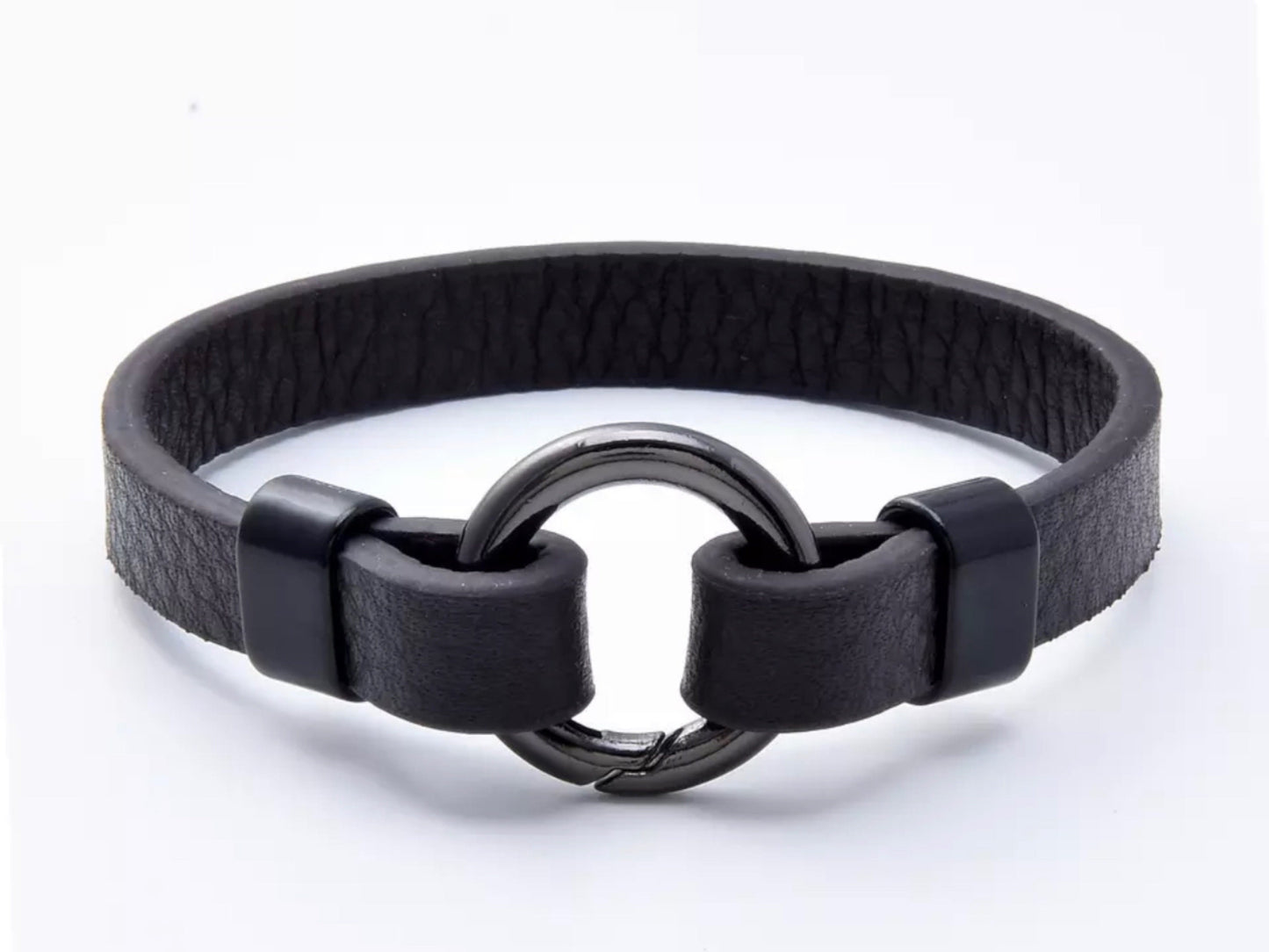 Round spring clasp genuine leather bracelet