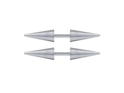 Double spike barbell stud earrings in stainless steel 16g