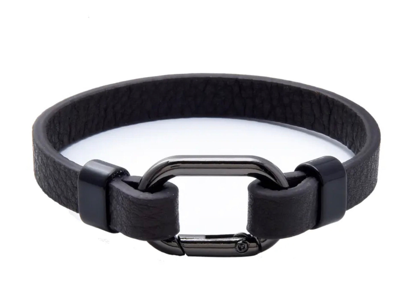 Black genuine leather with Oval spring buckle bracelet