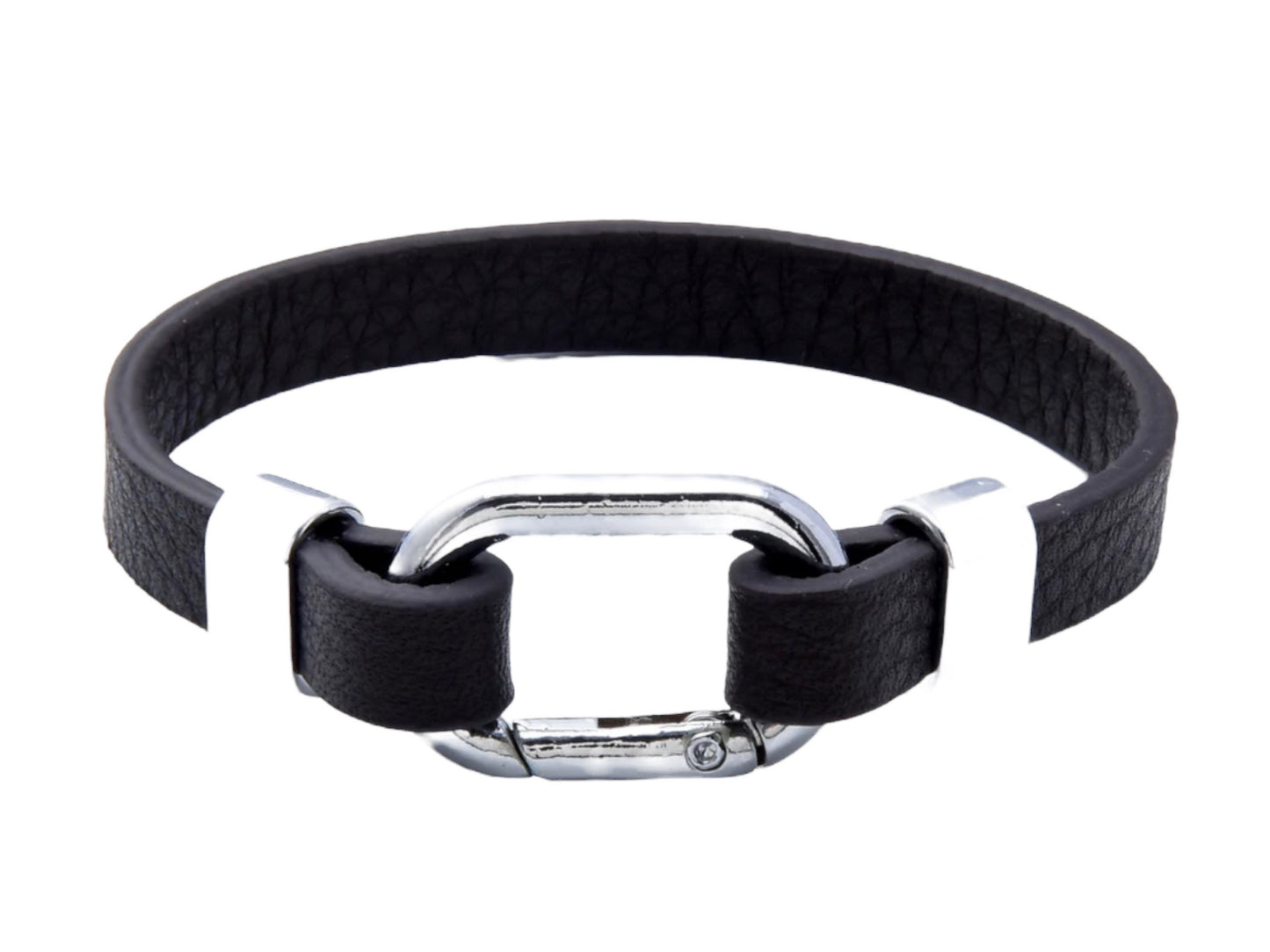 Black genuine leather with Oval spring buckle bracelet