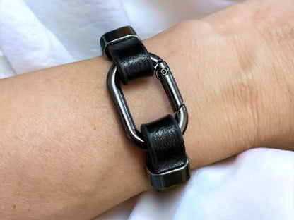 Black genuine leather with Oval spring buckle bracelet