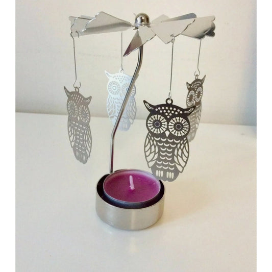 Owls Rotary Carousel Spinning Tea light Candle Holder