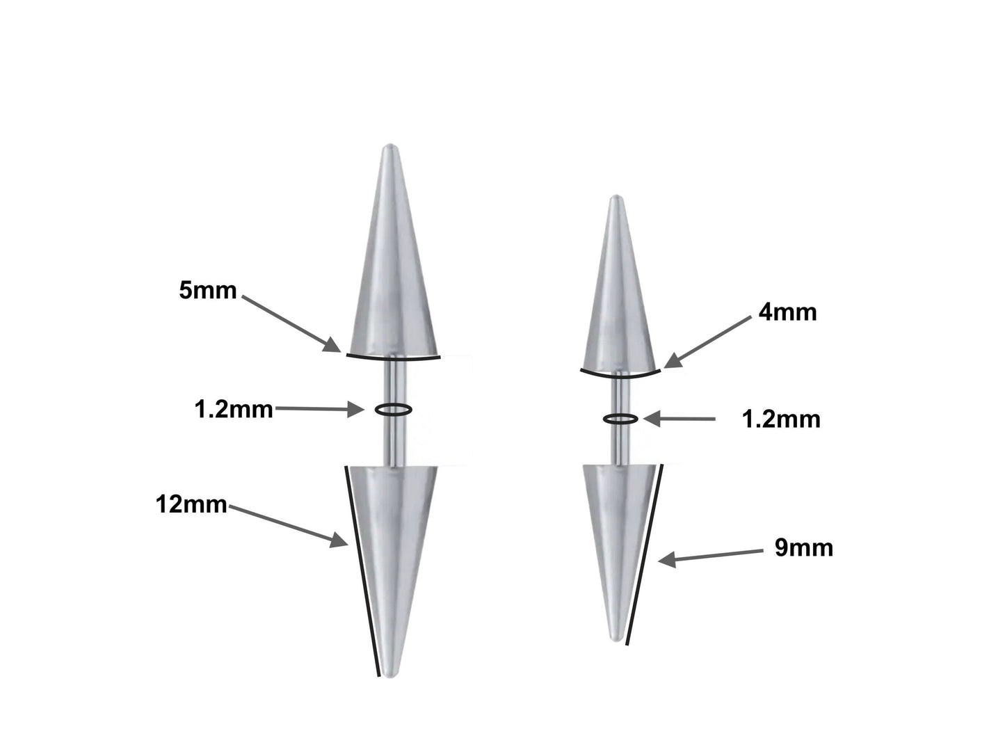 Double spike barbell stud earrings in stainless steel 16g