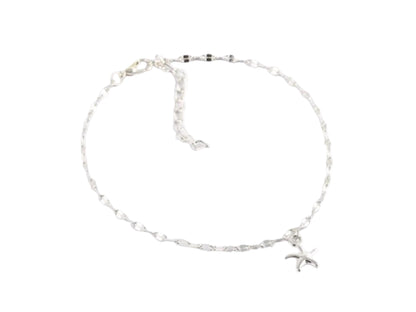 Star Fish Foot Chain Boho Beach Beads, Silver plated Anklet